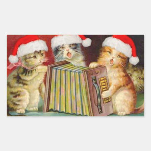 Vintage-Weihnachtskatzen Rechteckiger Aufkleber