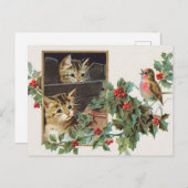 Vintage Weihnachtskatzen und Vogelschreie Feiertagspostkarte (Vorne/Hinten)