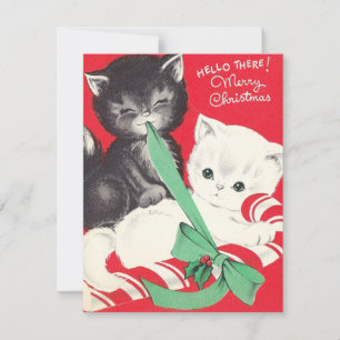 Vintage-Weihnachtskatzen-Zuckerrohr Feiertagskarte