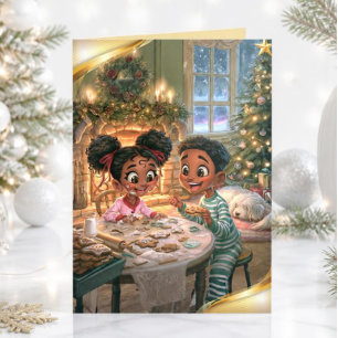 Vintage-Weihnachtskekse für afroamerikanische Kind Feiertagskarte