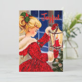 Vintage Weihnachtskerzenleuchte Roter Glitzer Mädc Feiertagskarte (Stehend Vorderseite)