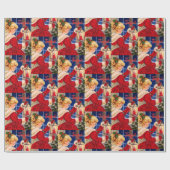 Vintage Weihnachtskerzenleuchte Roter Glitzer Mädc Geschenkpapier (Flach)