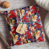 Vintage Weihnachtskerzenleuchte Roter Glitzer Mädc Geschenkpapier