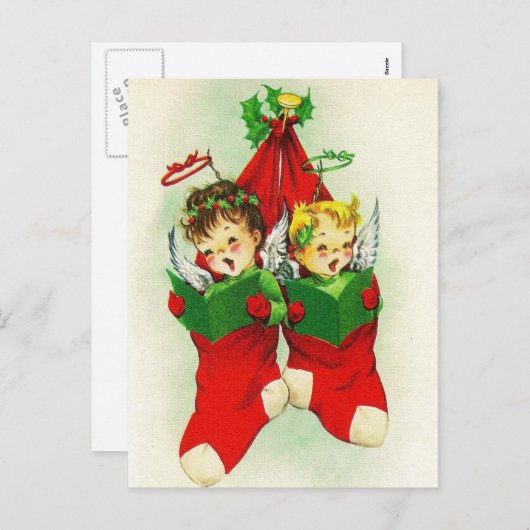 Vintage Weihnachtskinder Weihnachtspostkarte Feiertagspostkarte (Vorne/Hinten)