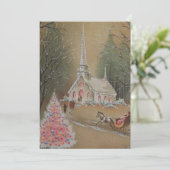 Vintage Weihnachtskirche Feiertagskarte (Stehend Vorderseite)