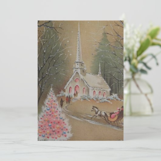 Vintage Weihnachtskirche Feiertagskarte (Stehend Vorderseite)