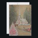Vintage Weihnachtskirche Feiertagskarte<br><div class="desc">Vintager Pink Weihnachtsbaum und Kirchenurlaub Card.</div>