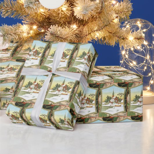 Vintage Weihnachtskirche gefliest Geschenkpapier (Feiertage)