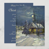 Vintage Weihnachtskirche im Schnee Mond Einladung (Vorne/Hinten)