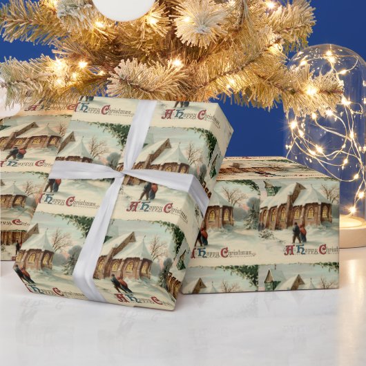 Vintage-Weihnachtskirche Kirchgänger bei der Frühm Geschenkpapier (Feiertage)