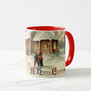 Vintage-Weihnachtskirche Kirchgänger bei der Frühm Tasse