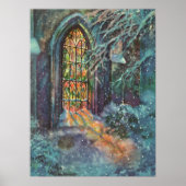 Vintage-Weihnachtskirche mit Bleiglasfenster Poster (Vorne)