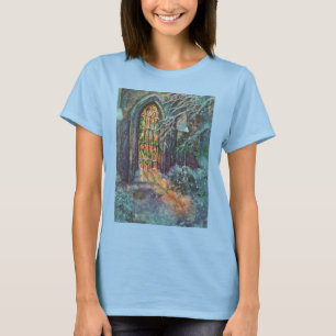 Vintage-Weihnachtskirche mit Bleiglasfenster T-Shirt