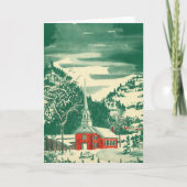 Vintage-Weihnachtskirche, Schneelandschaft im Wint Feiertagskarte (Vorderseite)