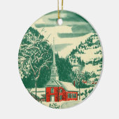 Vintage Weihnachtskirche, Schneelandschaft im Wint Keramik Ornament (Links)