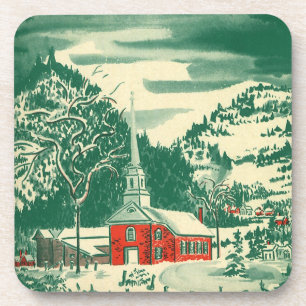 Vintage Weihnachtskirche, Schneelandschaft im Wint Untersetzer