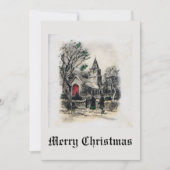 Vintage Weihnachtskirche Schwarz-weiß Feiertagskarte (Vorderseite)