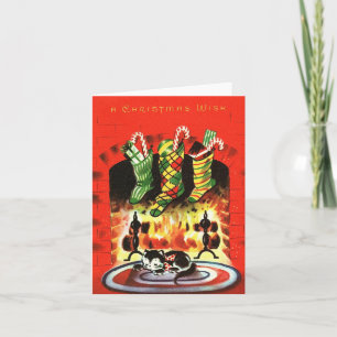Vintage-Weihnachtskitten am Kamin Grußkarte Karte