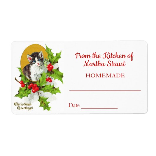 Vintage Weihnachtskitten Backen Canning Jar Labels (Vorne)