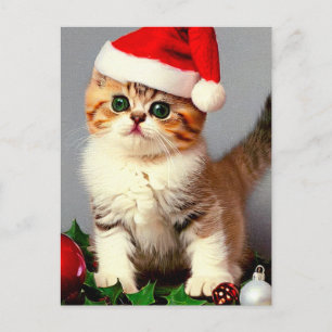 Vintage Weihnachtskitten mit Santa-Hut Feiertagspostkarte