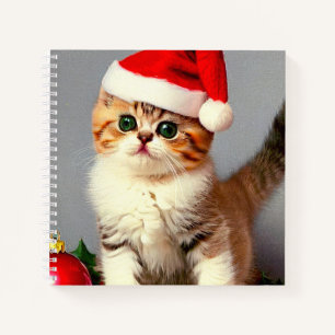 Vintage-Weihnachtskitten mit Weihnachtsmannmütze Notizblock