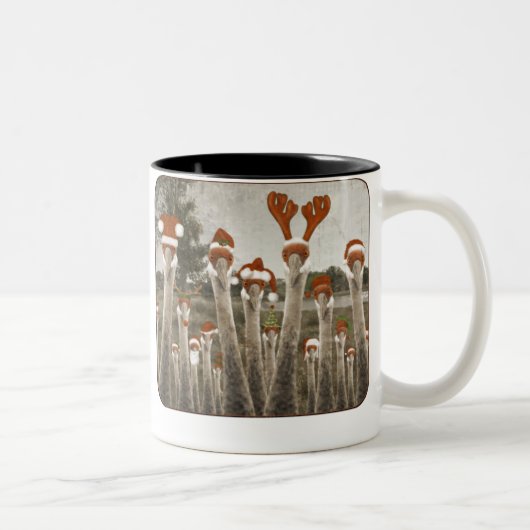 Vintage Weihnachtskräne Zweifarbige Tasse (Rechts)