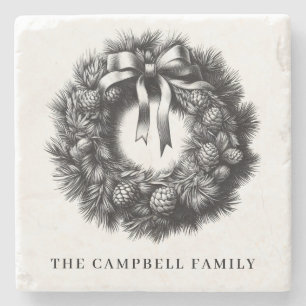 Vintage-Weihnachtskranz Familienname Steinuntersetzer