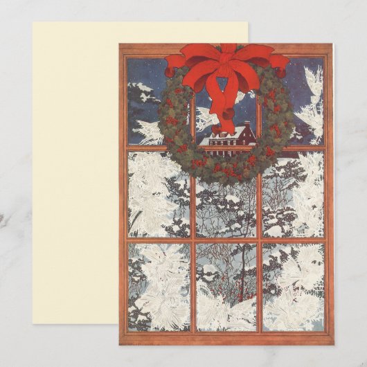 Vintage-Weihnachtskranz im Fenster als Einladung (Vorne/Hinten)