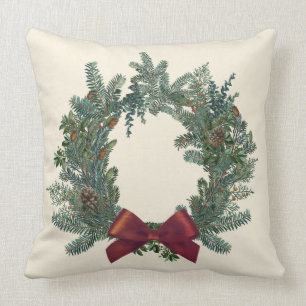 Vintage-Weihnachtskranz rotes Band rotes Kissen