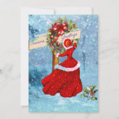 Vintage Weihnachtskranz Rotes Glitzer Mädchen Dankeskarte (Vorderseite)