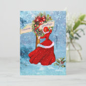 Vintage Weihnachtskranz Rotes Glitzer Mädchen Dankeskarte (Stehend Vorderseite)