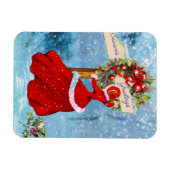 Vintage Weihnachtskranz Rotes Glitzer Mädchen Magnet (Horizontal)