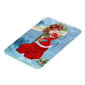 Vintage Weihnachtskranz Rotes Glitzer Mädchen Magnet (Linke Seite)