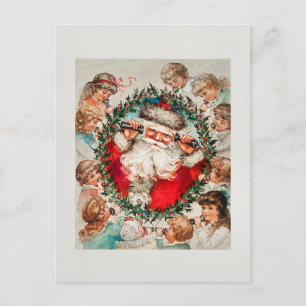 Vintage-Weihnachtskranz Santa-Telefon Postkarte