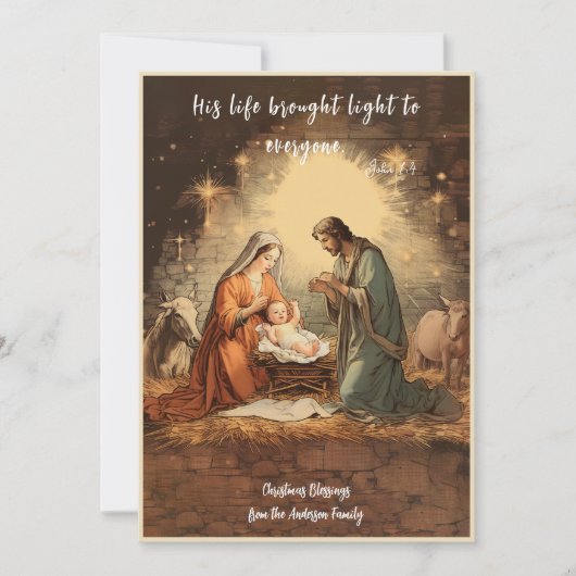 Vintage Weihnachtskrippe Feiertagskarte (Vorderseite)