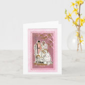 Vintage Weihnachtskrippe in rosa Weihnachtskarte Karte (Gelbe Blume)