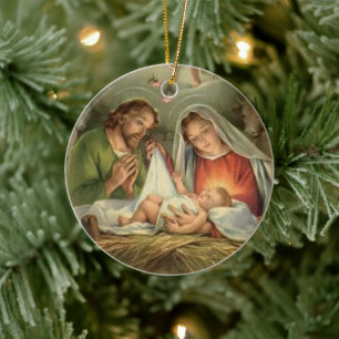 Vintage Weihnachtskrippe Jesus Mary  Keramik Ornament
