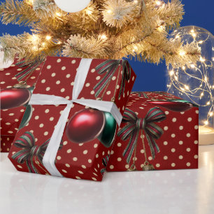 Vintage-Weihnachtskugel mit Punkten rot und grün Geschenkpapier
