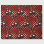 Vintage-Weihnachtskugel mit Punkten rot und grün Geschenkpapier (Flach)