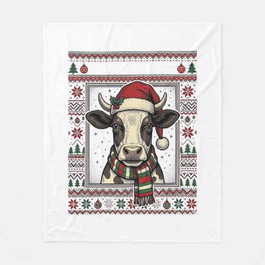 Vintage-Weihnachtskuh hässliches Sweatshirt-Shirt- Fleecedecke (Vorderseite)