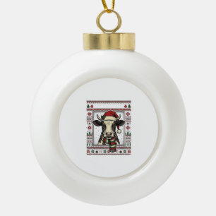 Vintage-Weihnachtskuh hässliches Sweatshirt-Shirt- Keramik Kugel-Ornament