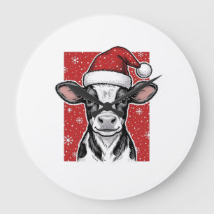 Vintage-Weihnachtskuh-Santa-Hut-Feiertags-Shirt (2 Große Wanduhr
