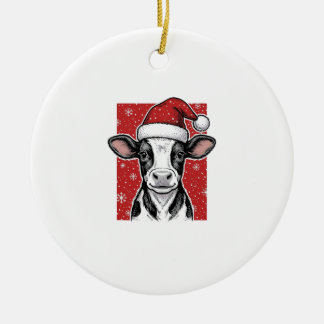 Vintage-Weihnachtskuh-Santa-Hut-Feiertags-Shirt (2 Keramik Ornament