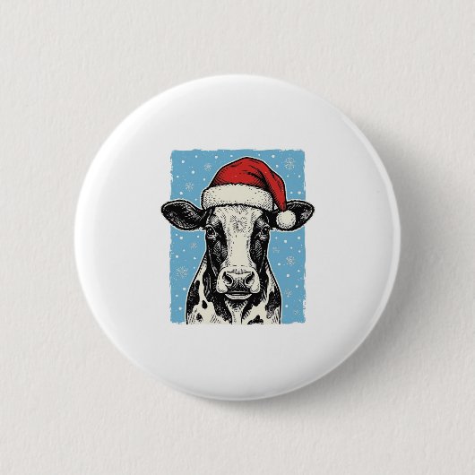 Vintage-Weihnachtskuh-Santa-Hut-Vektordesign_1 Button (Vorderseite)