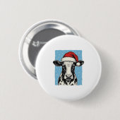 Vintage-Weihnachtskuh-Santa-Hut-Vektordesign_1 Button (Vorne & Hinten)