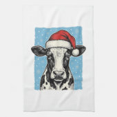 Vintage-Weihnachtskuh-Santa-Hut-Vektordesign_1 Geschirrtuch (Vertikal)