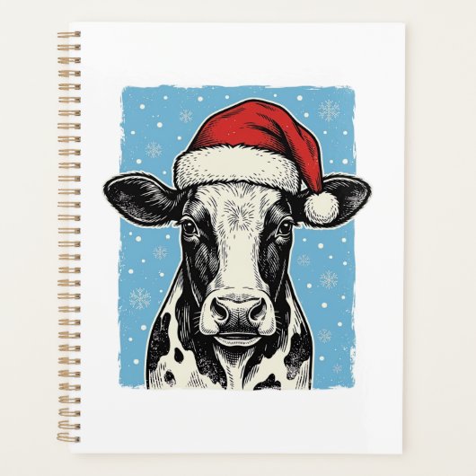 Vintage-Weihnachtskuh-Santa-Hut-Vektordesign_1 Planer (Vorderseite)