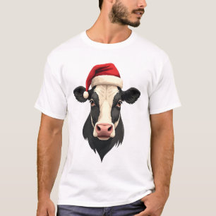 Vintage-Weihnachtskuhkopf mit Santa-Hut Bauernhof T-Shirt