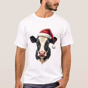 Vintage-Weihnachtskuhkopf mit Santa-Hut Bauernhof  T-Shirt
