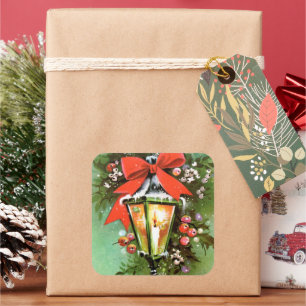 Vintage-Weihnachtslampe Retro-Weihnachtssticker Quadratischer Aufkleber